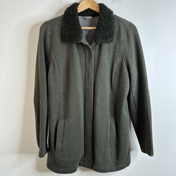 J.Jill Tops - J Jill Green Chore Jacket Sz L Comfort Fleece Lined Warm Sherpa Collar Cardigan